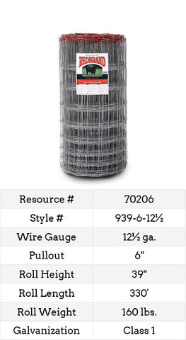 Red Brand Square Deal® Field Fence 330-ft. #939-6-12½ Fence Roll Image