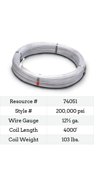 12.5 ga 200k PSI Class 3 4000' Torsion Free High Tensile Smooth Wire