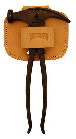 Leather Fence Plammer Pliers Holder shown with Plammer Tool